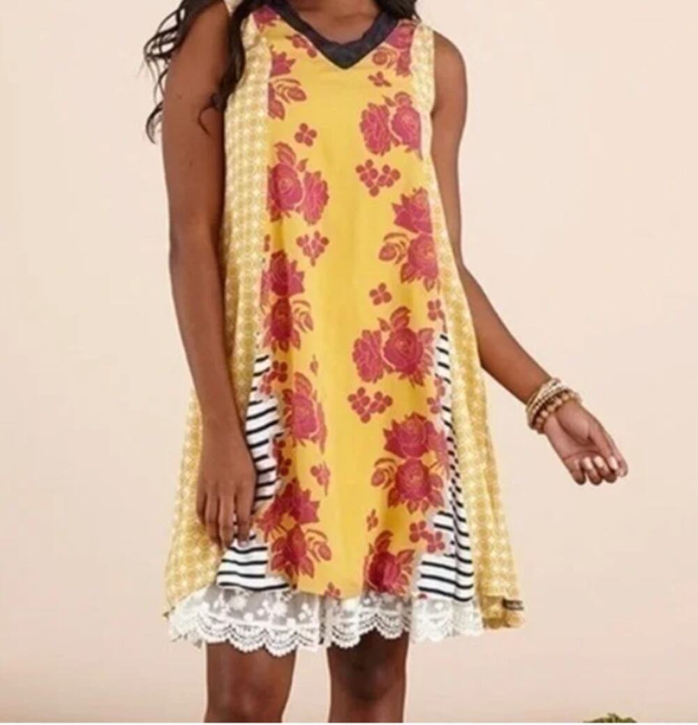 Matilda Jane "Golden Key" A-Line Floral/Geo/Striped Shift Dress Size XS